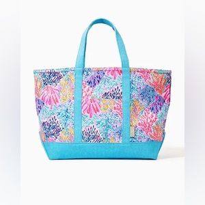 Lilly Pulitzer Mercato Canvas Cotton Beach Tote Bag Zip Top - Multi Splashdance